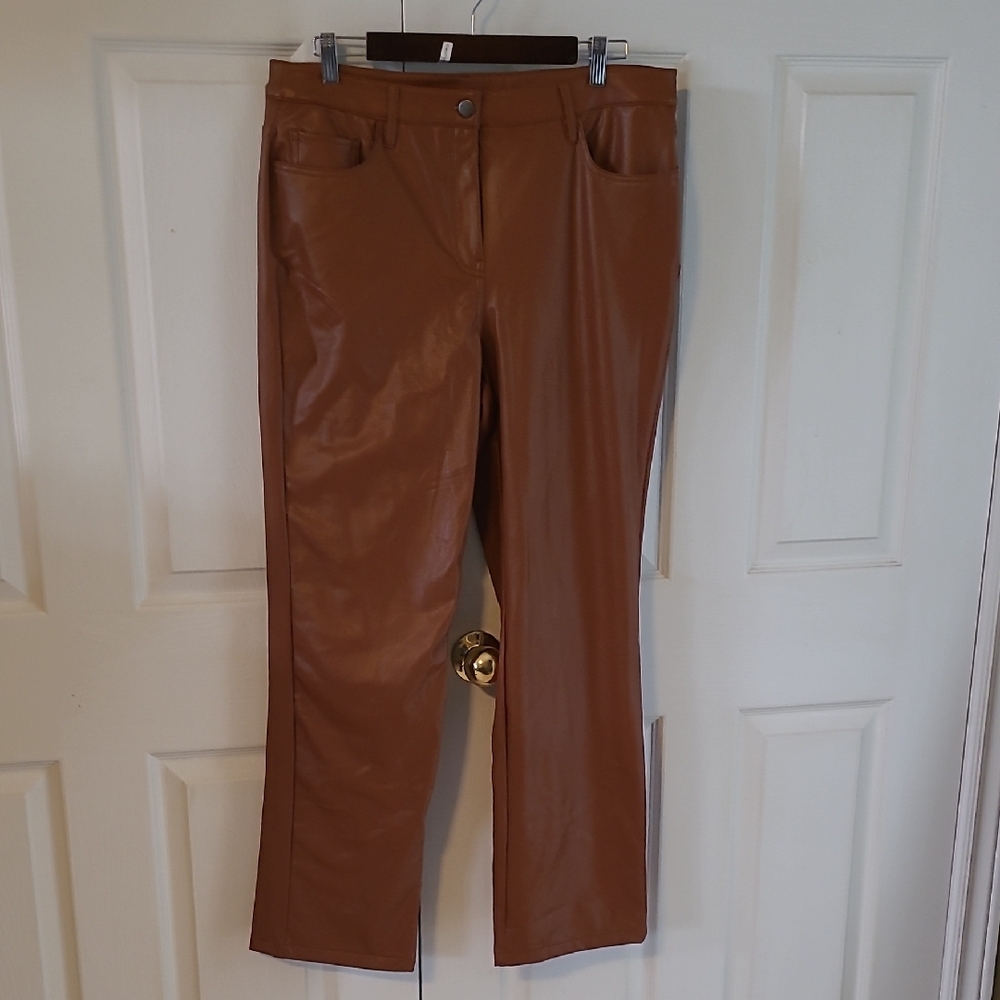 Cleo Brown Faux Leather Pants